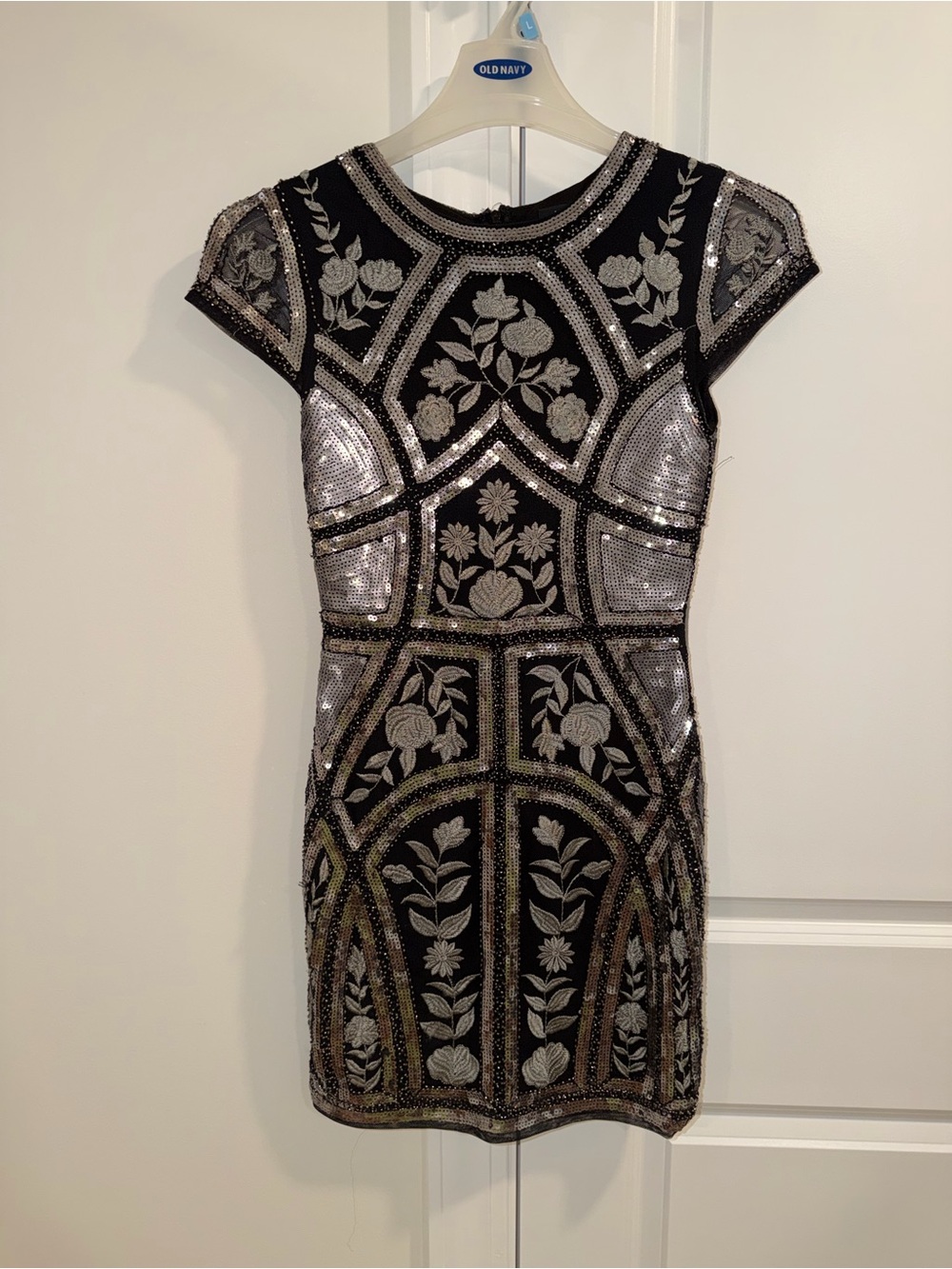 Lulu's Black and Silver Sequin Embroidered Mini Dress